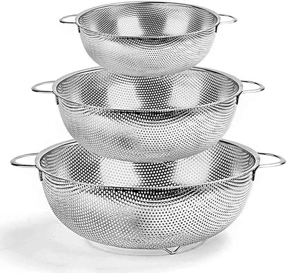 TeamFar Colander Set of 3, Stainless Steel Perforated Metal Colander Strainer with Handles for Spaghetti, Pasta, Berry, Rust Free & Dishwasher Safe - 1/3/5-quart
