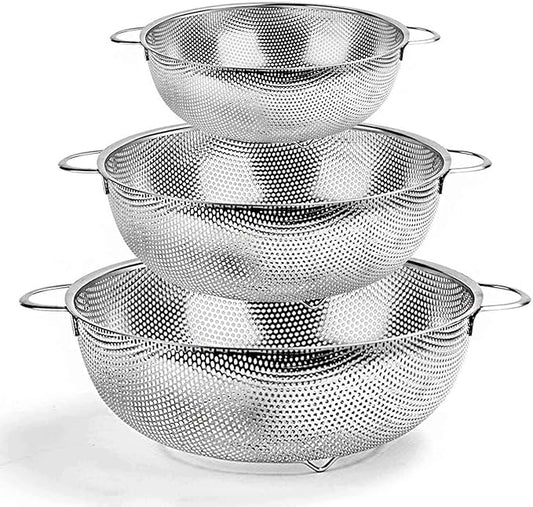 TeamFar Colander Set of 3, Stainless Steel Perforated Metal Colander Strainer with Handles for Spaghetti, Pasta, Berry, Rust Free & Dishwasher Safe - 1/3/5-quart