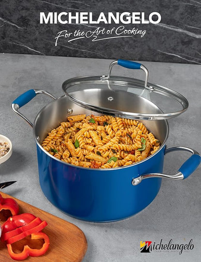 MICHELANGELO Stainless Steel Stock Pots - Induction Soup Pot with Lid, 6 Qt Non-Toxic Cooking Pot, Oven & Dishwasher Safe, Blue Exterior - Image 8