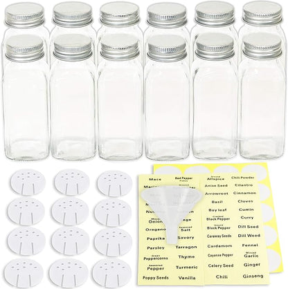 Simple Houseware Spice Jars 6 Ounce Square Glass Bottles with Shaker Lids, Funnel and Labels for Seasoning & Storage, 24 Pack - Image 2