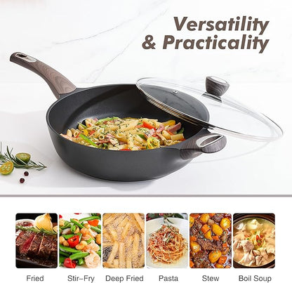 SENSARTE Nonstick Frying Pan Skillet with Lid, 13.3 Inch Large Deep Frying Pan, 6 Qt Non Stick Saute Pan with Cover, Induction Pan, Healthy Non Toxic Cooking Pan with Helper Handle, PFOA PFOS Free - Image 5