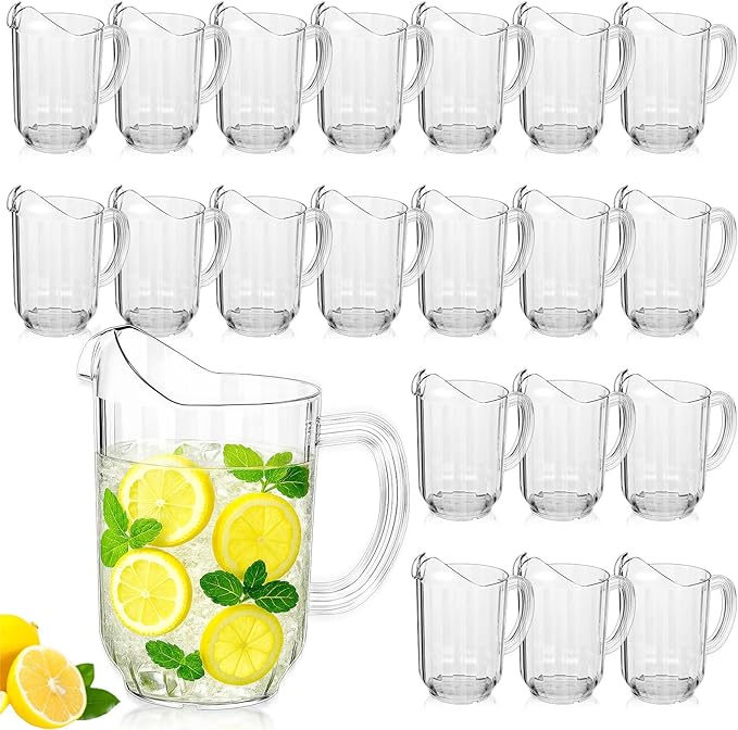 Tessco for you 20 Pcs Plastic Pitchers 60 Ounce Clear Restaurant Jug Large Water Pitcher Carafe Serve Milk Tea Juice Drink for Parties Container Dispenser Beer Jar by Tessco