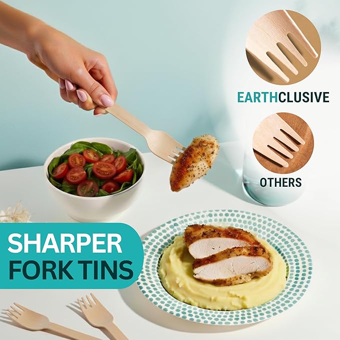 Disposable Wooden Forks For Eating - 300pcs - Heavy Duty & Sharp - Our Guilt-Free FSC Certified Wood Protects Forests - A Great Alternative to Bamboo Forks Disposable - Image 2