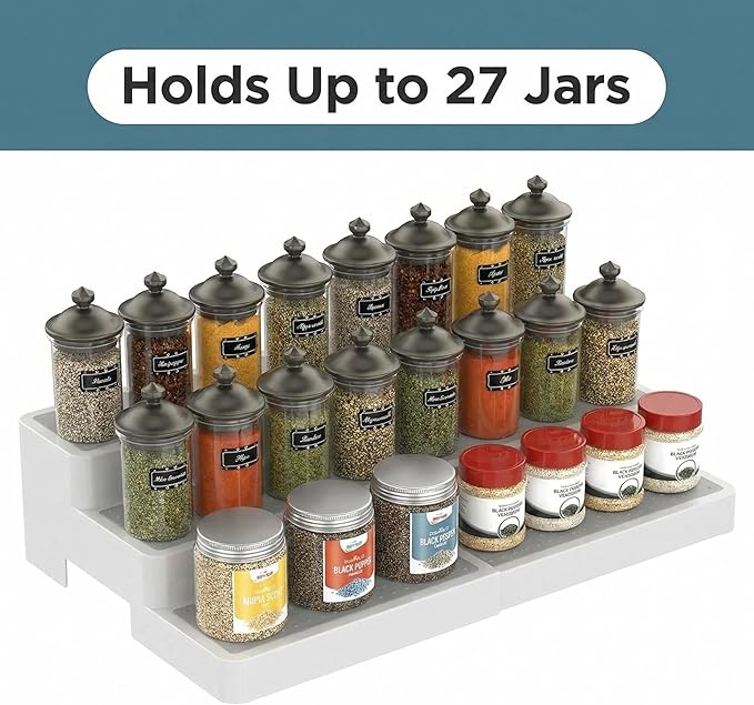 YAN & HIN Expandable Spice Rack Organizer for Cabinet (2 Pack), 3-Tier Tiered Spice Shelf Organizer with Non-Skid Surface, Spice Riser, Adjustable Pantry Organizer for Spices, Cans & Medicine Cabinet - Image 6