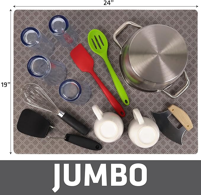 Drymate Jumbo XL Dish Drying Mat (19”x24”), Low-Profile, Super Absorbent, Quick Dry Fabric, Waterproof & Slip-Resistant, for Kitchen Counter, Trimmable, Easy to Clean (USA Made)(Taupe) - Image 5