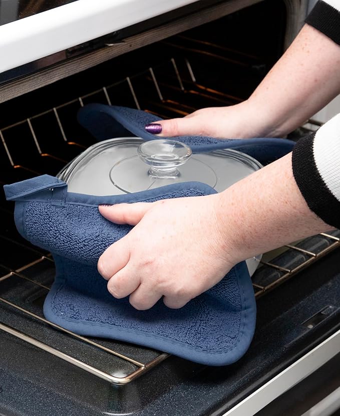 RITZ Terry Potholder & Hot Pad: Unparalleled Heat Resistant, Durable 100% Cotton – Ergonomically Designed for Optimal Grip – Easy-Care Machine Washable – 4-Pack, Federal/Graphite - Image 4