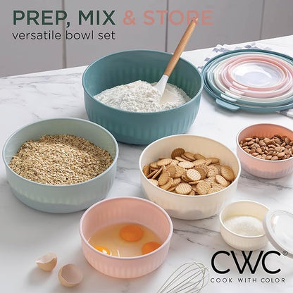 COOK WITH COLOR Prep Bowls with Lids- Wide and Deep Nesting Plastic Small Mixing Bowl Set with Lids, 12 Piece Set - Wide Bowls, Teal and Pink - Image 4