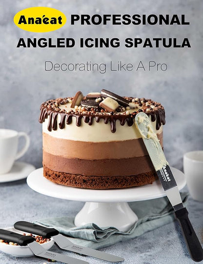 Anaeat Icing Spatula, 3 Pieces Professional Angled Offset Frosting Spatulas with 6", 8", 10" Stainless Steel Blades & 4 Pack Cake Smoother Scraper for Cake Decorating, Baking & Pastry (Set of 7) - Image 4