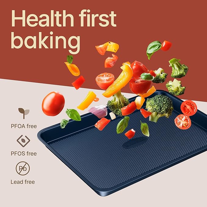 BAKKEN Kitchen Baking Pan - Small, Medium, and Large Cookie Sheet (13.58×9.65, 15.75×11, 17.91×12.60), Nonstick, Diamond Texture Bottom, PFOA, PFOS, PTFE Free, Oven Safe Tray (450°F), Pack of 3, Blue - Image 7
