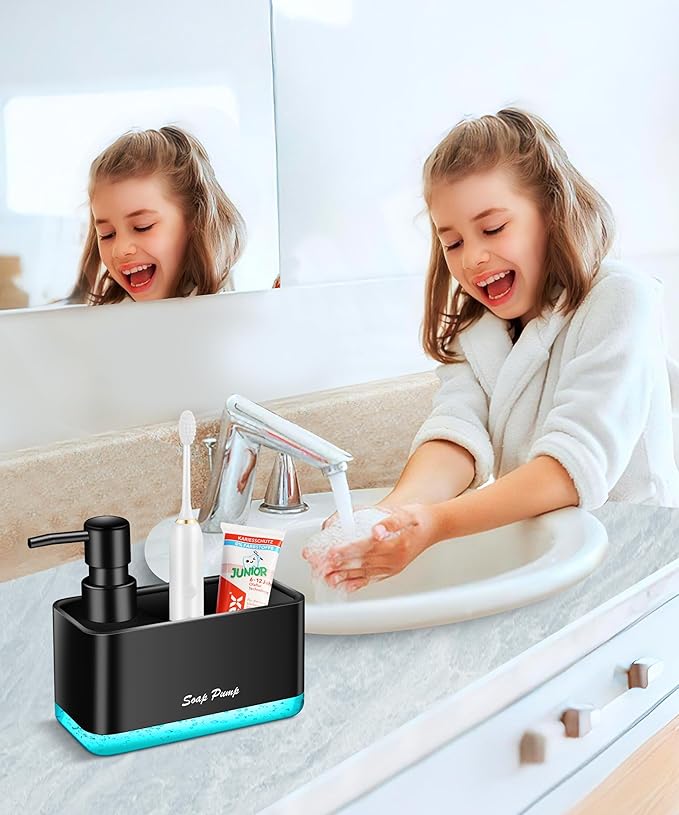 Dish Soap Dispenser with Sponge Holder, 2-in-1 Countertop Small Soap Dispenser for Kitchen and Bathroom, Multi-Scene for Dish Soap, Hand Soap, Lotion, Body Wash (Black) - Image 6