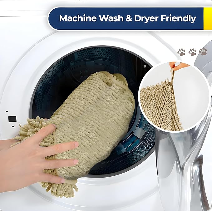 Muddy Mat Doggy Dryer, Highly Absorbent Microfiber Washable Dog Shammy Quick Drying Towel Absorber - Extra Soft Plush Wrap Chenille Bath Towels to Dry Soggy Large Pets & Small Puppy-Beige 19"x46" - Image 6