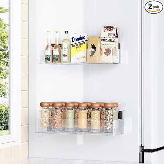 Mystozer Magnetic Spice Rack for Refrigerator, Kitchen Organizer and Storage Shelf, Clear(2 Pack) by Mystozer