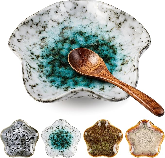 Ceramic Spoon Rest for Stove Top, Kitchen Counter Utensil Holders for Stovetop, Rustic Coffee Spoon Rest Dishes, Spoon Rack for Cooking Kitchen Decor Accessories,Set of 4 (4-piece set)