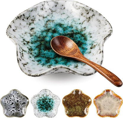 Ceramic Spoon Rest for Stove Top, Kitchen Counter Utensil Holders for Stovetop, Rustic Coffee Spoon Rest Dishes, Spoon Rack for Cooking Kitchen Decor Accessories,Set of 4 (4-piece set)