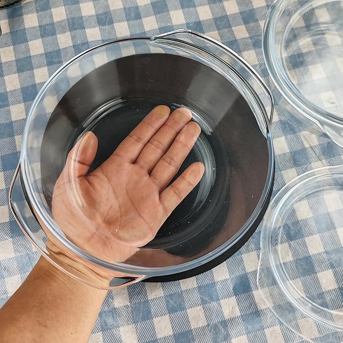 Casserole Baking Dish with 2 pcs, 1 QT large,Round with Handle and Lid, Tempered Glass, Oven Microwave Dishwasher freezer safe,Cookware Bowl,Clear