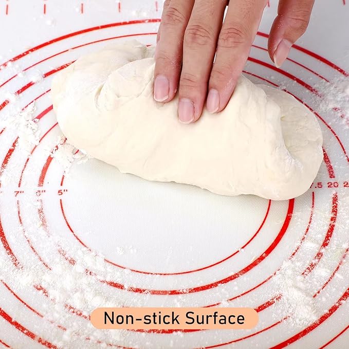 Extra Large Silicone Pastry Mat, Baking Mat with Measurement, Kitchen Counter Mat for Fondant, Rolling Dough, Pie Crust, Pizza and Cookies - Oven Liner Mat/Kneading Matts, 24" x 32", Red - Image 3