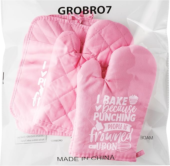 GROBRO7 6Pcs Cotton Oven Mitts Pot Holders Funny Women Resistant Hot Pads Machine Washable Microwave Gloves with Hanging Loop Pocket Potholder for Kitchen Baking Cooking GrillingPink - Image 7