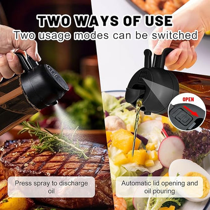2 In 1 Oil Dispenser And Oil Sprayer, 16 Oz/470 Ml Oil Dispenser For Kitchen Spray, With Fine Mist Nozzle, Suitable For Cooking, Air Fryer, Salad, Grilling (black-2)
