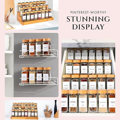 FINESSY Bamboo Glass Spice Jars with Labels and Shaker Lids Clear Empty 4oz 24 Pack Bottles Set, Glass Spice Containers with Labels, Seasoning Organizer Jars - Image 6