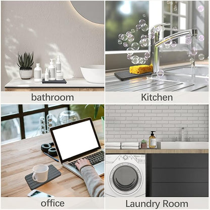 Set of 4 Bathroom Vanity Tray, Quick-Dry Diatomite Kitchen Tray with Non-Slip Pads | Water Absorbing Stone Used for Soap, Sponges, Cosmetics | Eco-Friendly Bath Sink Organizer