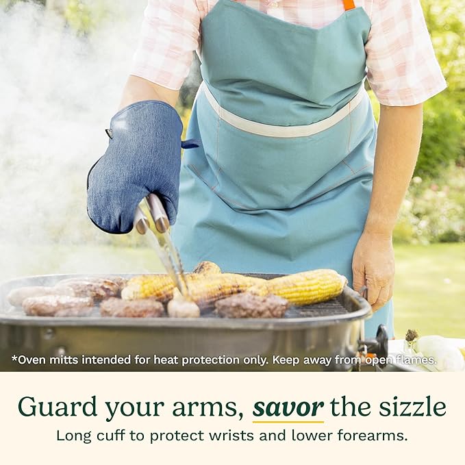 Cuisinart Kitchen Oven Mitts – Heat-Resistant Kitchen Mitts for Oven with Non-Slip Neoprene Palm, Long Cuff, and Cotton Filling – Durable Oven Gloves for Cooking, Baking, & Grilling (Chambray) - Image 4