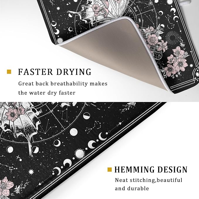 Skeleton Butterfly Dish Drying Mat Black Skull Absorbent Dish Drainer for Kitchen Counter Holiday Decor - Image 3