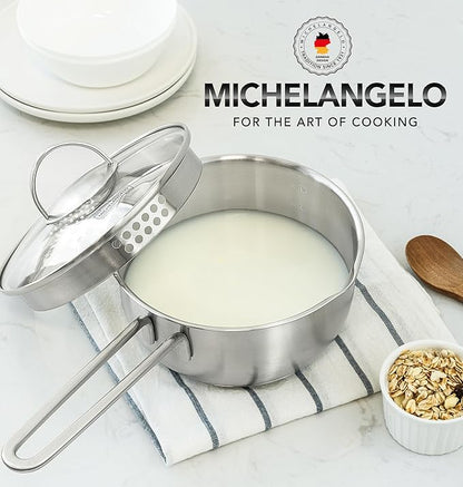 MICHELANGELO Stainless Steel Saucepan with Lid & Pour Spout 1QT & 2QT & 3QT, Tri-Ply Bottom Sauce Pan Set, Sauce Pot Set - 6 Pcs - Image 7