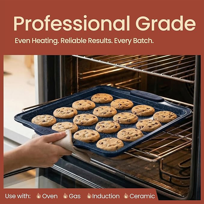 BAKKEN Kitchen Baking Pan Set - Nonstick Coating, Carbon Steel Bakeware Sets with Blue Silicone Handles, Baking Kitchen Essentials, PFOA, PFOS, PTFE Free, Oven Safe Tray (Up To 450° F), Set of 3 - Image 3
