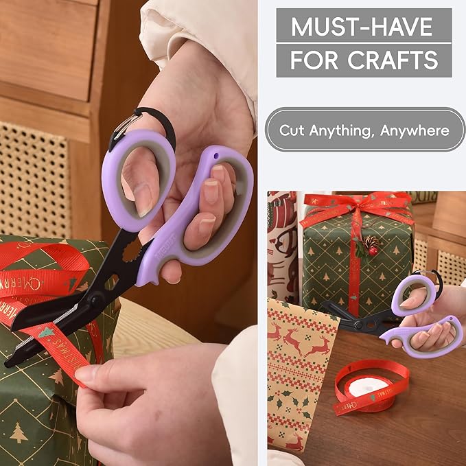 MEUUT All Purpose Scissor –Multi-Purpose Utility Scissors for Kitchen, Crafts, Camping, Emergency & Industrial Use Heavy Duty Stainless Steel with Micro-Serrated Blade & Safety Cover