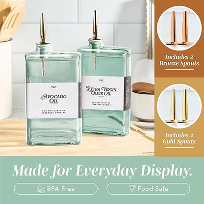 COOK WITH COLOR Olive Oil Dispenser Bottle - 2 Pk Glass Oil Dispenser for Kitchen - Condiment, Coffee Syrup & Vinegar Dispenser, Olive Oil Cruet, Includes 4 Auto Pourer Spouts - Image 4