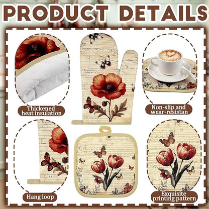 Fourluoo 10 Pcs Butterfly Kitchen Dish Towels Rugs Oven Mitts and Pot Holders Set Farmhouse Kitchen Decor Set for Women Mom Daughter Gift Cooking Baking Grilling(Classic Colors)
