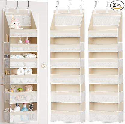 Criusia 2 Pack Over the Door Organizer, 6-Shelf Closet Hanging Storage with 13 Mesh Pockets, 55lbs Capacity Behind the Door Storage for Baby Nursery, Bathroom, Bedroom, and Dorm, Beige by Criusia