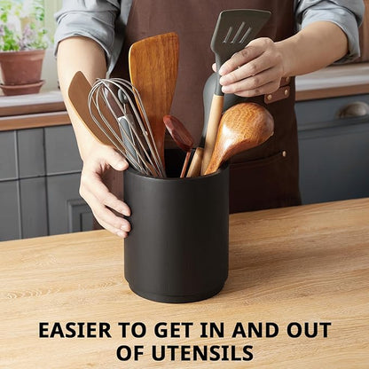 Bivvclaz Wooden Utensil Holder, 360°Rotating 7.2" Utensil Holder for Kitchen Counter, Large Kitchen Utensil Holder, Cooking Utensil Crock for Countertop, Black Kitchen Decor and Accessories - Image 5
