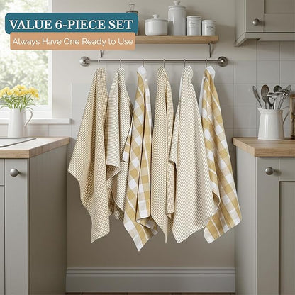 Casa Platino Dish Towels for Kitchen 18" x 28", Dish Towels Set of 6 – Great for Daily Dish Drying, Cooking Prep, and Serving Use, Reliable Kitchen Companions for Spills and Baking Needs- Beige
