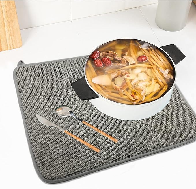 2 Pack Microfiber Dish Drying Mat,Absorbent Dish Drainer Kitchen Counter,Super Absorbent Dish Drying Pads 20×15 Inch Grey - Image 7