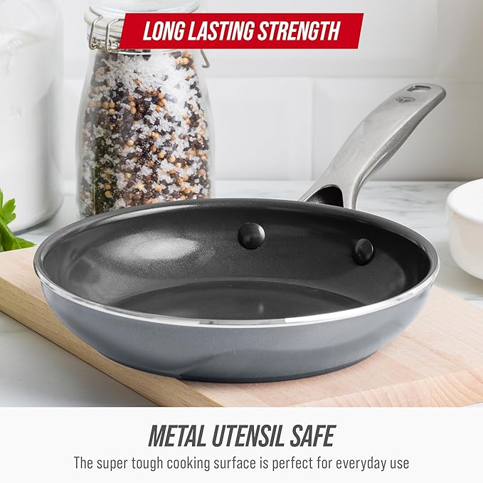 Blue Diamond 8" Nonstick Frying Pan Skillet, Ceramic Diamond Infused PFAS-Free, Dishwasher & Oven Safe, Stay Cool Handle, Durable Non Toxic Metal Utensil Safe, Egg & Omelet Pan, Gray - Image 7