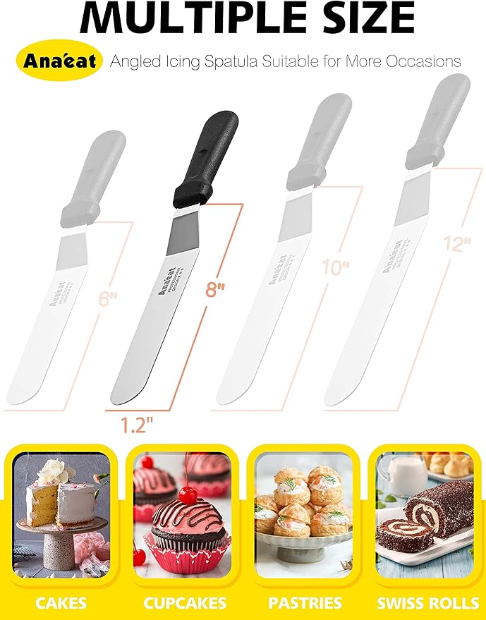 Anaeat Icing Spatula, Professional Cake Angled Offset Spatula with 8" Stainless Steel Blade - Thickened Frosting Knife with Durable Plastic Handle for Cake Decorating, Pastry & Baking - Image 6