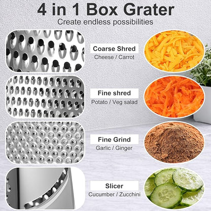 Ourokhome Cheese Grater with Handle, Stainless Steel Box Grater, 4 Side Kitchen Vegetable Shredder Slicer Zester with Container for Parmesan, Cabbage, Ginger, Lemon, Chocolate, Coconut (Red) - Image 4