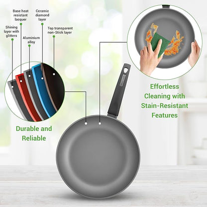 NutriChef 12-Piece Nonstick Kitchen Cookware Set-PTFE/PFOA/PFOS-Free Heat Resistant Lacquer Kitchen Ware Pots Pan Set Dark Gray/Red- Saucepot, Pans, Cooking Pot Oven Pot, Lid, Utensil - NCCW12RED - Image 5