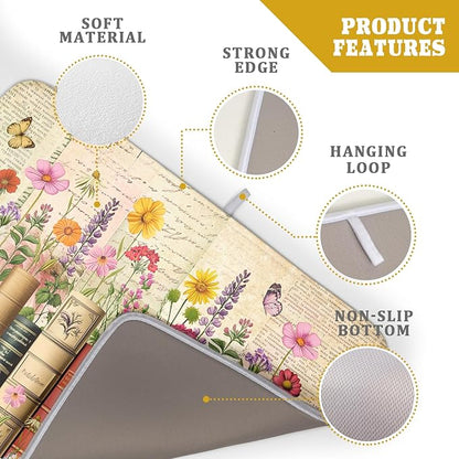 Vintage Books Dish Drying Mat - Retro Flower Kitchen Countertop Cloth Pad 18 x 24 In - Image 4