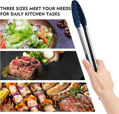 HOTEC Premium Stainless Steel Locking Kitchen Tongs with Silicon Tips, Set of 3-7", 9" and 12" (Gradient Blue) - Image 3