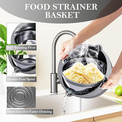 4-in-1 Colander with Bowl Set – Food Strainers and Colanders - Stainless Steel Rotatable Strainer for Fruits & Veggies – Pasta Strainer - Kitchen Essentials - Grey - Image 4