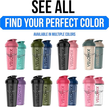 VELOMIX -2 Pack- 28 oz Protein Shaker Bottles for Protein Mixes - 2x Wire Whisk | Leak Proof Shaker Cups for Protein Shakes and Pre Workout | Protein Shaker Bottle Pack (B2) Black/Pink