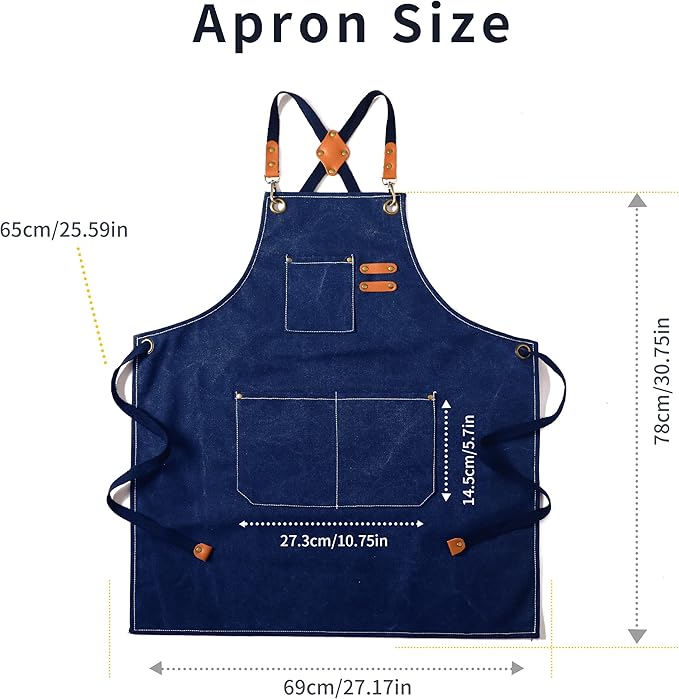 Tosewever Canvas Cross Back Chef Cotton Aprons for Men Women with Large Pockets - Image 6