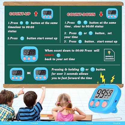 Mwellewm 6 Packs Digital Timers for Classroom Kitchen Timer Small Magnetic Countdown Stopwatch for Cooking Mini Loud Alarm Stop for Kitchen Study Work Baking Sports Games Office Timer Clock