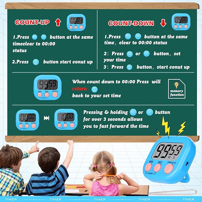 Mwellewm Kitchen Timer 6 Packs Digital Timers for Classroom Small Magnetic Countdown Stopwatch for Cooking Mini Loud Alarm Stop for Kitchen Study Work Baking Sports Games Timer Clock