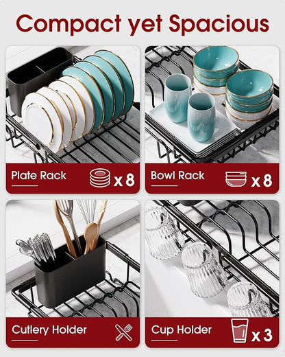 Sakugi Dish Drying Rack in Sink - Expandable Stainless Steel Dish Rack Over the Sink, Kitchen Sink Drain Strainer with Cutlery Holder & Cup Holders, 15.4 x 9.8 x 3.0 Inch, Black - Image 2