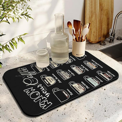Fun Coffee Mat 19inx12in,Coffee Bar Mat for Countertops,Absorbent Hide Stain Anti-Slip Coffee Bar Accessories Fit Under Coffee Machine Mat,dish Drying Mats for Kitchen