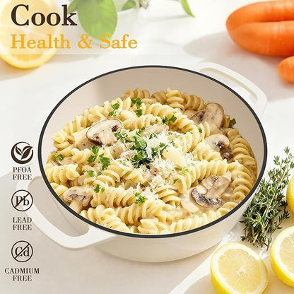 Umite Chef 6QT Enameled Cast Iron Dutch Oven with Lid, Versatile Heavy-Duty Cookware Pot for Baking Bread, Braising, Soups & Stews, Oven & Stovetop Safe with Heat Resistant Gloves（Cream White） - Image 7