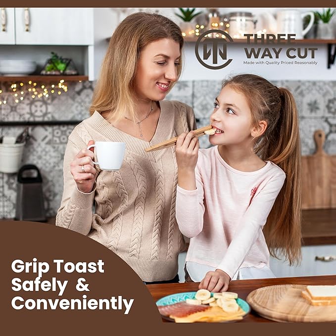 Wooden Toaster Tongs 2 PCs | Bamboo Kitchen Utensils For Cooking & Holding Toast Bacon Muffin Fruits, Pickles, Cheese Bagel Bread Ultra Grip | 9 Inch Long Natural Toxic Free - Image 6